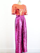 Arnold Scaasi Colorblock Sequin Jumpsuit Suit arcadeshops.com