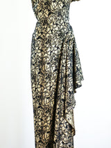 Vicky Tiel Gold Lurex Floral Gown Dress arcadeshops.com