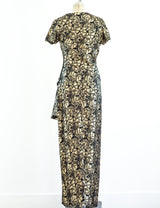 Vicky Tiel Gold Lurex Floral Gown Dress arcadeshops.com