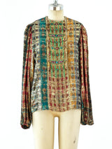Oscar de la Renta Embellished Metallic Blouse Top arcadeshops.com