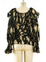 Gold Lurex Ruffled Peasant Top Top arcadeshops.com