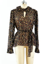 Ikat Print Silk Chiffon Blouse Top arcadeshops.com