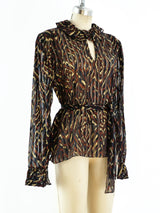 Ikat Print Silk Chiffon Blouse Top arcadeshops.com