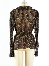 Ikat Print Silk Chiffon Blouse Top arcadeshops.com