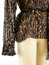 Ikat Print Silk Chiffon Blouse Top arcadeshops.com