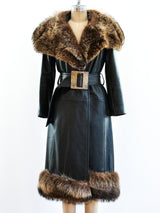 Fur Trimmed Belted Leather Coat Jacket arcadeshops.com