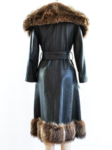 Fur Trimmed Belted Leather Coat Jacket arcadeshops.com