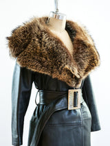 Fur Trimmed Belted Leather Coat Jacket arcadeshops.com
