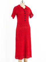 1930's Red Cotton Crochet Dress Dress arcadeshops.com