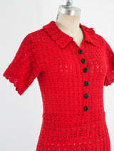 1930's Red Cotton Crochet Dress Dress arcadeshops.com