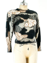 Embellished Cloud Print Cropped Sweater Top arcadeshops.com