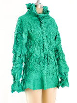 Issey Miyake Green Wrinkle Pleated Top Top arcadeshops.com
