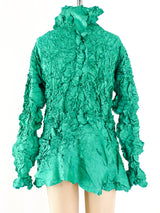 Issey Miyake Green Wrinkle Pleated Top Top arcadeshops.com