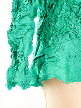 Issey Miyake Green Wrinkle Pleated Top Top arcadeshops.com