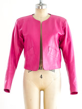 Yves Saint Laurent Cropped Pink Leather Jacket Jacket arcadeshops.com