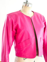 Yves Saint Laurent Cropped Pink Leather Jacket Jacket arcadeshops.com