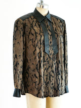 Animal Print Leather Trimmed Silk Top Top arcadeshops.com