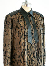Animal Print Leather Trimmed Silk Top Top arcadeshops.com