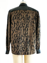 Animal Print Leather Trimmed Silk Top Top arcadeshops.com