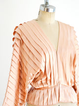 Vicky Tiel Pleated Silk Blouse Top arcadeshops.com