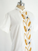 Oleg Cassini Wheat Embroidered Shirt Top arcadeshops.com