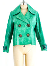 Snakeskin Trimmed Turquoise Leather Jacket Jacket arcadeshops.com