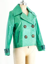 Snakeskin Trimmed Turquoise Leather Jacket Jacket arcadeshops.com