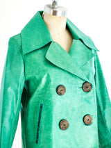 Snakeskin Trimmed Turquoise Leather Jacket Jacket arcadeshops.com