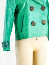 Snakeskin Trimmed Turquoise Leather Jacket Jacket arcadeshops.com