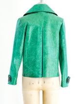 Snakeskin Trimmed Turquoise Leather Jacket Jacket arcadeshops.com