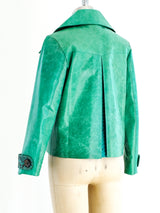 Snakeskin Trimmed Turquoise Leather Jacket Jacket arcadeshops.com