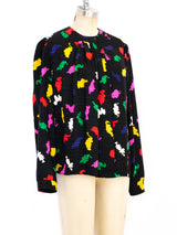 Abstract Printed Silk Blouse Top arcadeshops.com