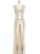 Fringed Maxi Crochet Vest Jacket arcadeshops.com