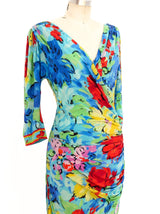 Leonard Floral Jersey Wrap Style Dress Dress arcadeshops.com