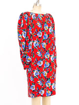 Yves Saint Laurent Red Floral Silk Dress Dress arcadeshops.com