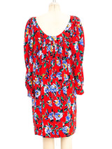 Yves Saint Laurent Red Floral Silk Dress Dress arcadeshops.com