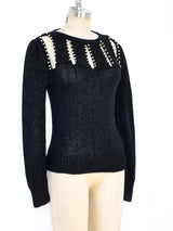 Faux Pearl Embellished Cutout Sweater Top arcadeshops.com