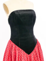 Black and Red Polka Dot Strapless Gown Dress arcadeshops.com