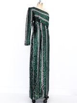 Striped Sequin One Sleeved Gown Dress arcadeshops.com