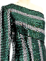 Striped Sequin One Sleeved Gown Dress arcadeshops.com