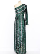 Striped Sequin One Sleeved Gown Dress arcadeshops.com