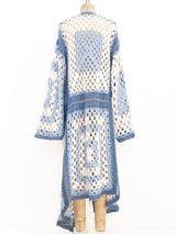Blue and White Crochet Knit Duster Jacket arcadeshops.com