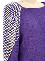 Faux Pearl Embellished Purple Sweater Top arcadeshops.com