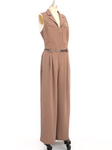 Herringbone Sleeveless Belted Jumpsuit Suit arcadeshops.com