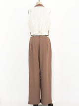 Herringbone Sleeveless Belted Jumpsuit Suit arcadeshops.com