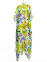Watercolor Floral Printed Chiffon Caftan Dress arcadeshops.com