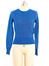 Metallic Blue Cropped Sweater Top arcadeshops.com