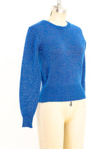Metallic Blue Cropped Sweater Top arcadeshops.com