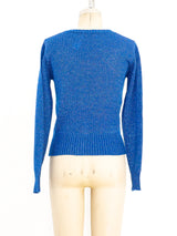 Metallic Blue Cropped Sweater Top arcadeshops.com