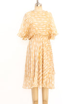 Beige Silk Chiffon Striped Dress Dress arcadeshops.com